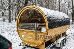 Außensauna Mit Anhänger Mit Panoramafenster, Ankleideraum Und Harvia Holzofen (29)