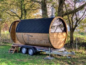 Fasssauna Saunafass Auf Anhänger mit Holzofen