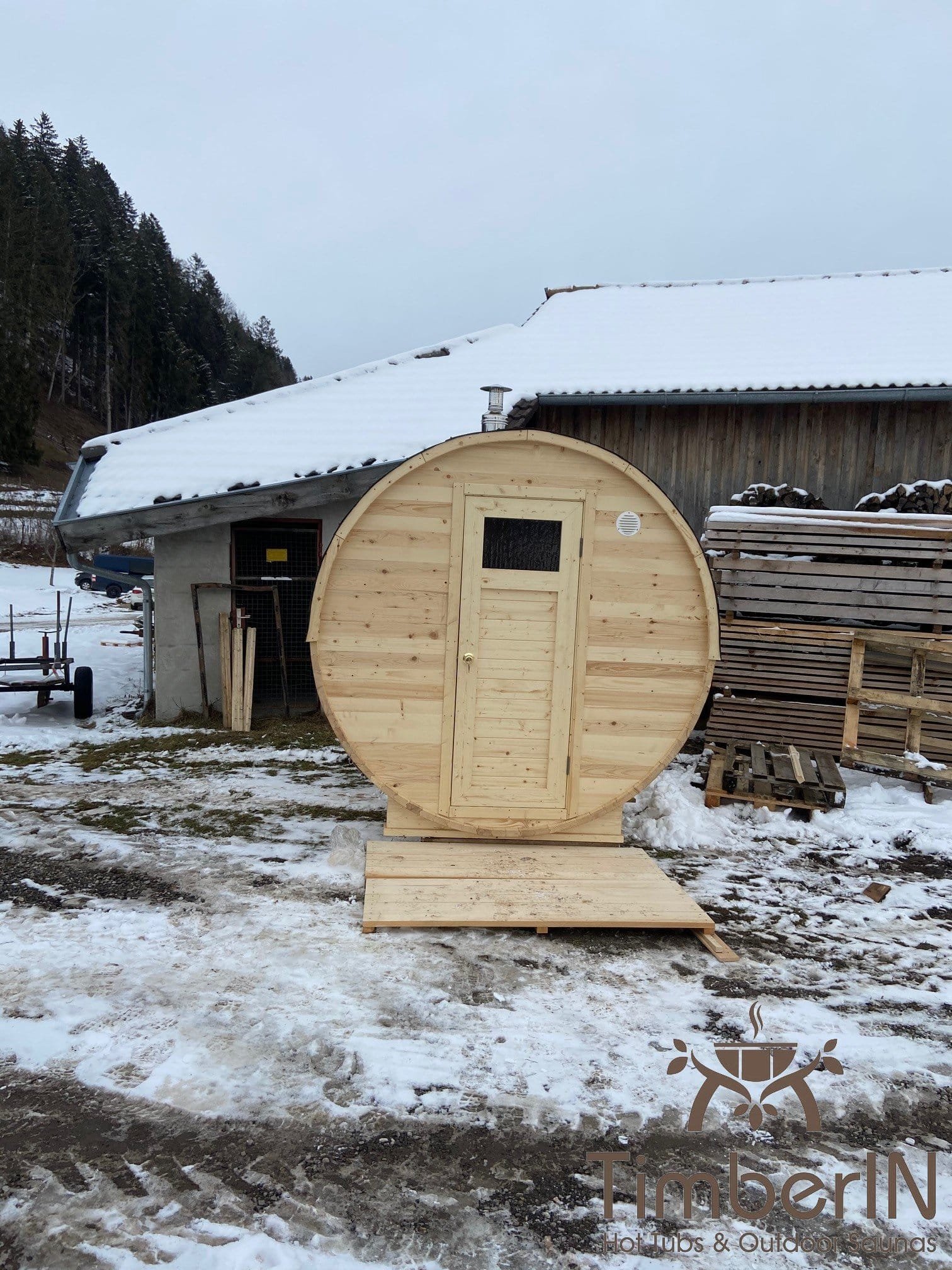 Fasssauna Saunafass Mit Holzofen Vorraum Bausatz, Josef, Füssen