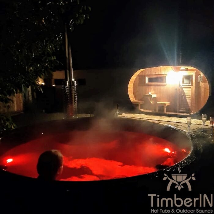 Badezuber Badefass Hot Tube mit Whirlpool Holzofen – TimberIN Rojal, Aussensauna Fasssauna Oval, Yvonne, Ebern, Germany 3 Badezuber Aussensauna Oval (2)
