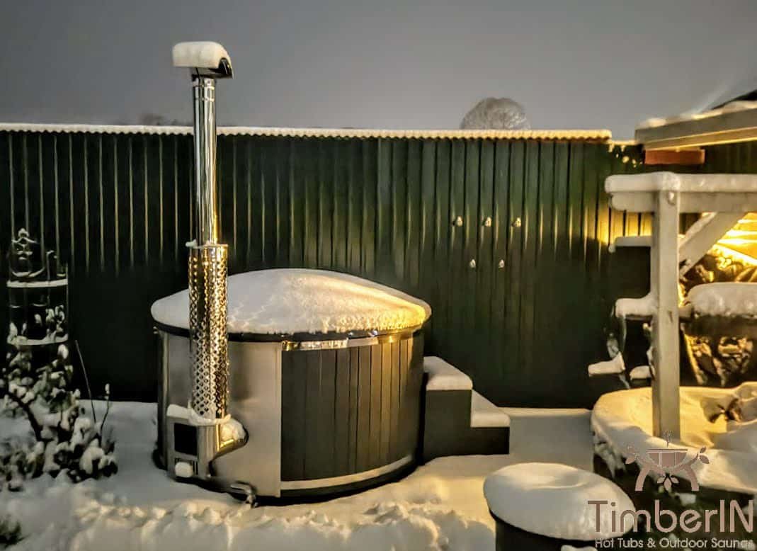 Badezuber Badefass GFK WPC – Thermoholz Verkleidung mit SMART Pellet oder Holzofen 1