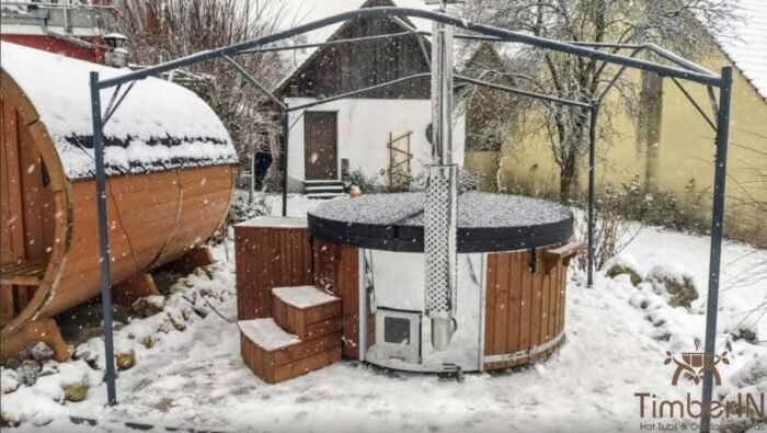 Badezuber Badefass Hot Tube Mit Whirlpool Holzofen – TimberIN Rojal (1)