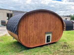 Ovale Aussensauna Fasssauna Ellipse (12)