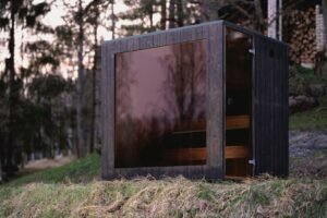 TimberIN Nordic Cube mit getönter Glasfront im Wald
